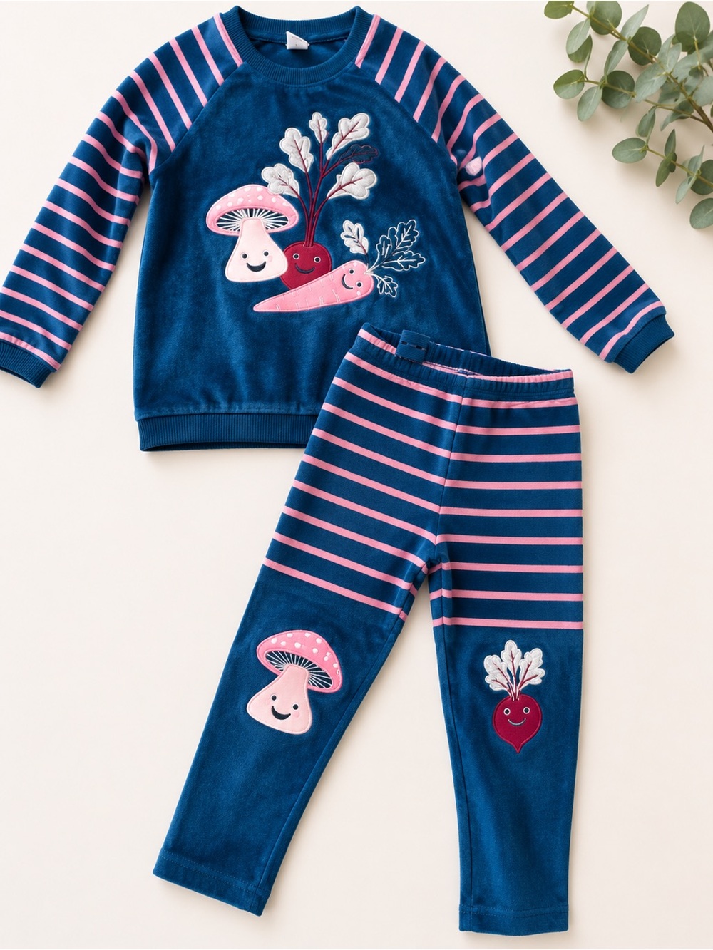 Polarn O. Pyret Velour 2-Piece Set | Pink & Teal | Size 98 (2–3Y)